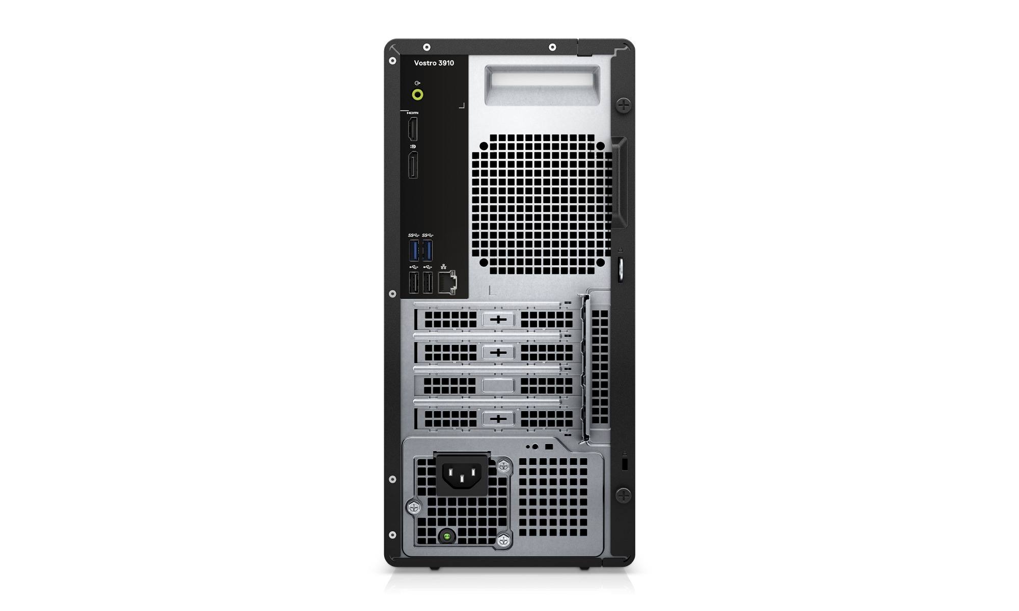 Photo d&rsquo;un ordinateur&nbsp;tour&nbsp;Dell&nbsp;Vostro&nbsp;3910 de dos montrant les ports disponibles &agrave; l&rsquo;arri&egrave;re du produit.