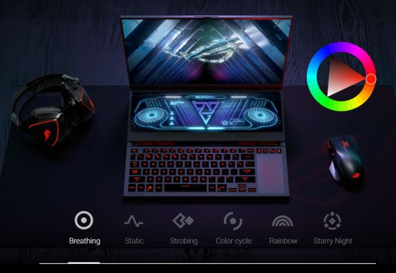 Synchronisez tous vos &eacute;clairages RGB via l'&eacute;clairage RGB par touche du ROG Zephyrus Duo 16.