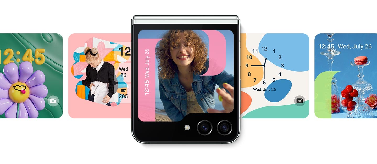 Le style d&rsquo;horloge cadre comprend une photo d&rsquo;une femme souriante et une horloge num&eacute;rique.