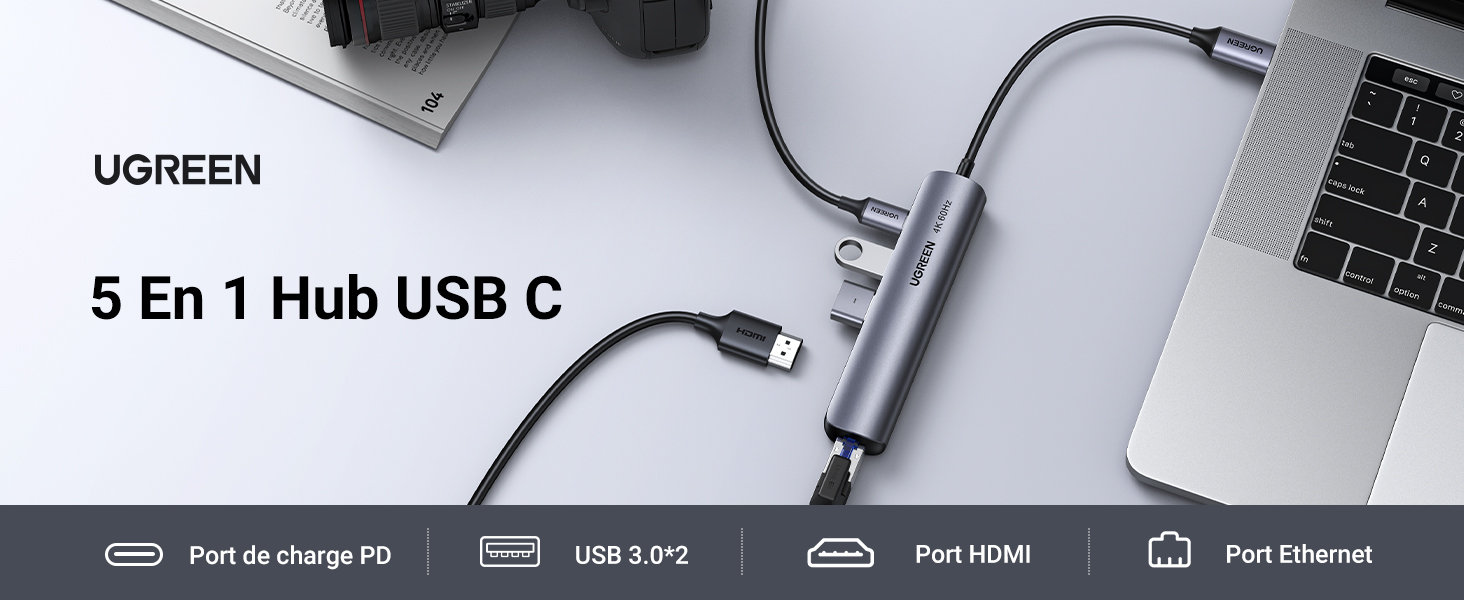 Hub USB C HDMI 4K Adaptateur USB C RJ45 Ethernet