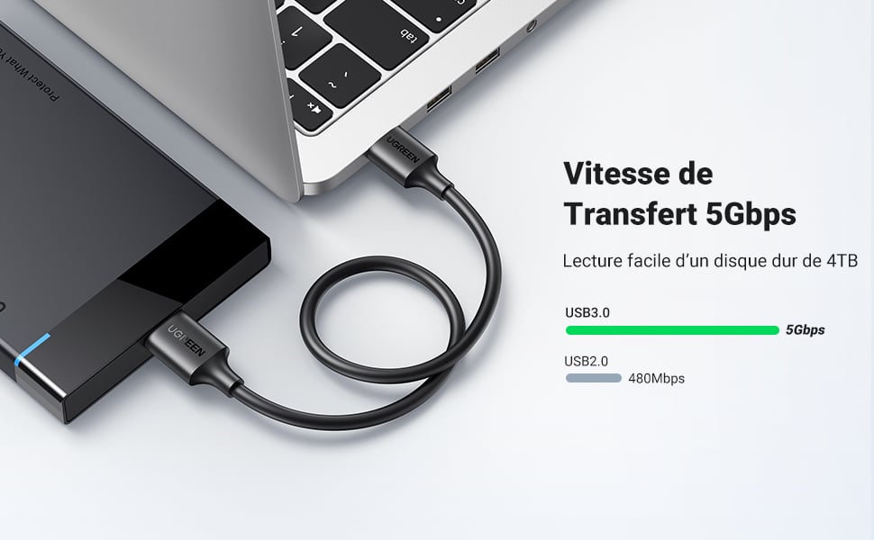 cable disque dur 5gbps data & 5v/2a charge