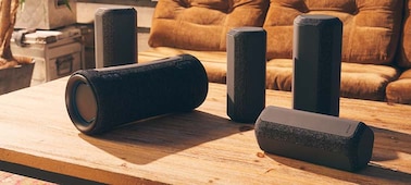 Image de plusieurs enceintes Sony avec les fonctions Party Connect et couplage st&eacute;r&eacute;o