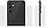 Two Galaxy S23 FE devices in Graphite. One stands upright and is seen from the rear. The other is seen from the side to show the floating camera design.