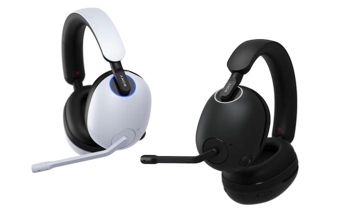 Image du casque blanc et noir INZONE H5 sous diff&eacute;rents angles.