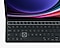 Vue avant du clavier du Book Cover Keyboard fin avec les touches de fonction en surbrillance. Une touche est mise en surbrillance pour souligner sa grande taille.