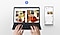 Une personne utilise la Galaxy Tab S9 avec le Book Cover Keyboard fin. Son &eacute;cran est divis&eacute; en deux fen&ecirc;tres avec plusieurs r&eacute;sultats d&rsquo;images de mobilier d&rsquo;int&eacute;rieur sur le Web, et l&rsquo;une des images en cours de modification. Un smartphone Galaxy avec l&rsquo;image &agrave; l&rsquo;&eacute;cran pendant que les lettres sont tap&eacute;es avec le clavier de l&rsquo;&eacute;tui. Le logo Bluetooth est affich&eacute;.