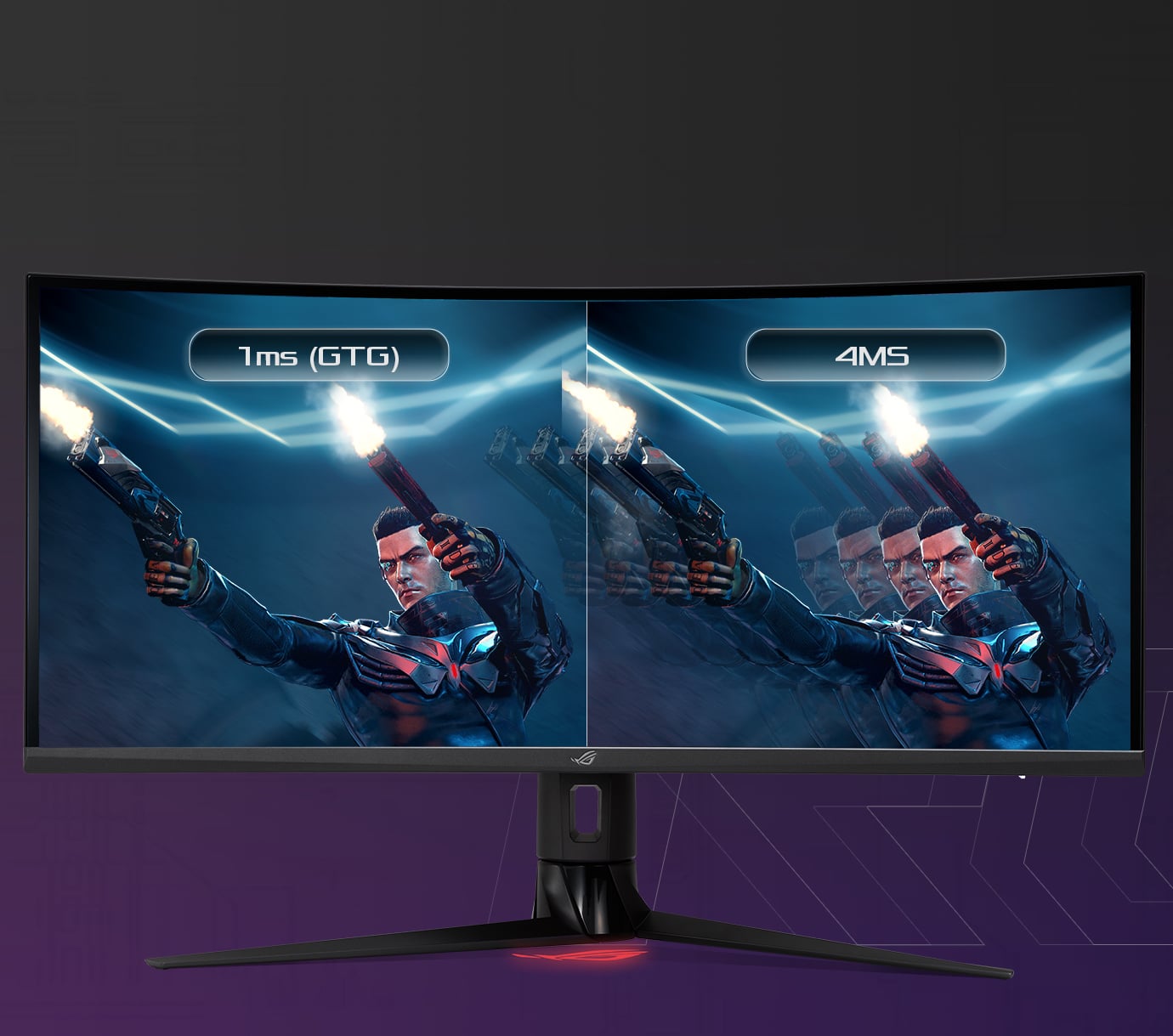 Comparaison entre l'utilisation d'un temps de r&eacute;ponse de 1 ms (GTG) et de 4 ms sur ROG Strix XG349C