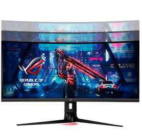 Une illustration montrant que le ROG Strix XG349C peut &ecirc;tre r&eacute;gl&eacute; en hauteur, en angle et en inclinaison