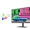Un moniteur S80PB est plac&eacute;, montrant la palette de couleurs lat&eacute;ralement et affichant la prise en charge des couleurs DCI-P3 &agrave; 98 % et sRGB &agrave; 100 %.
