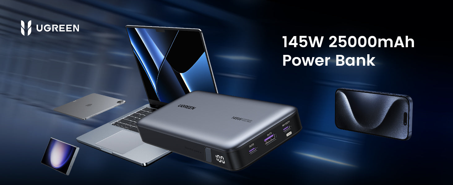 Ugreen 145W | 25000mAh Banque de Puissance pour Ordinateur Portable-3 Ports