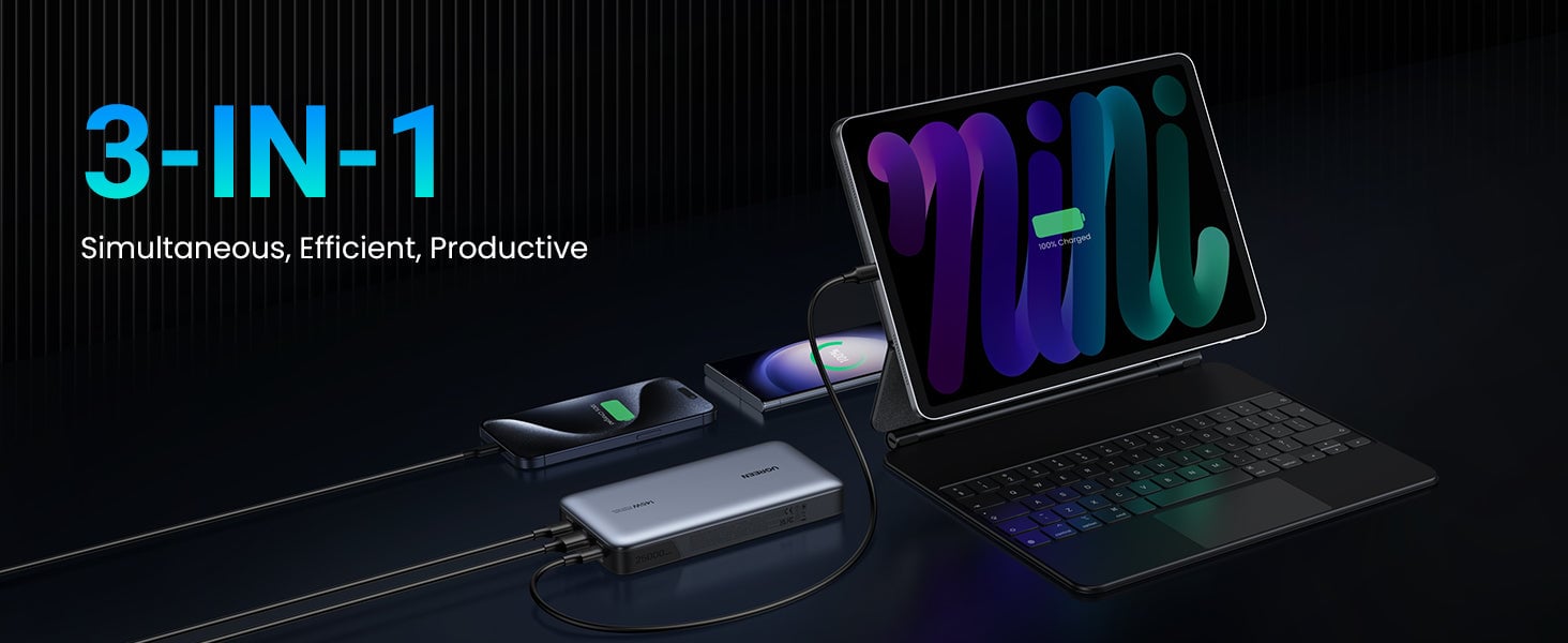 Ugreen 145W | 25000mAh Banque de Puissance pour Ordinateur Portable-3 Ports