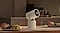 The Freestyle sits on a table next to plates of food. A light beams from The Freestyle, indicating that it&rsquo;s playing content.