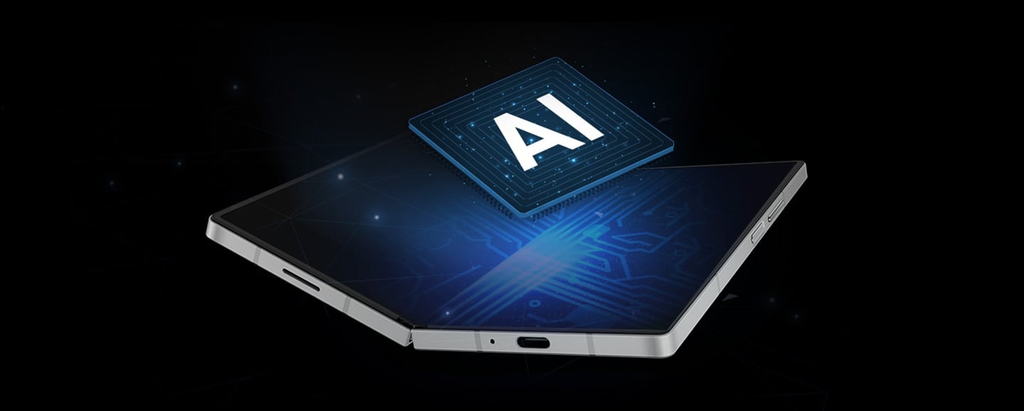 L&rsquo;ic&ocirc;ne de Galaxy AI sur l&rsquo;&eacute;cran noir d&rsquo;un smartphone.