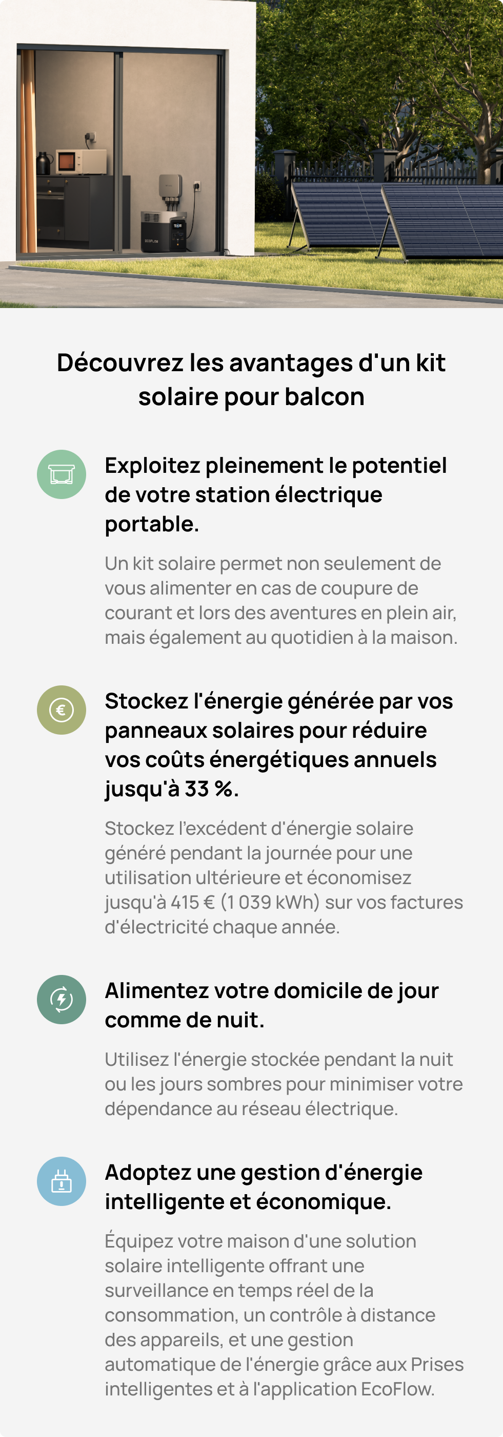 Parfaitement compatible avec le kit solaire pour balcon EcoFlow PowerStream
