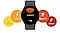A black Galaxy Watch FE with a black stitch band is seen from the front. The watch face shows user&rsquo;s heart rate and indicates the user is in his/her 3rd heart rate zone. To the left of the watch, there are two circular figures that indicate heart rate zones. Zone 1 with a human silhouette standing. Zone 2 a human silhouette walking. To the right of the watch, there are two circular figures that indicate heart rate zones. Zone 4 with a human silhouette running. Zone 5 with a human silhouette sprinting.