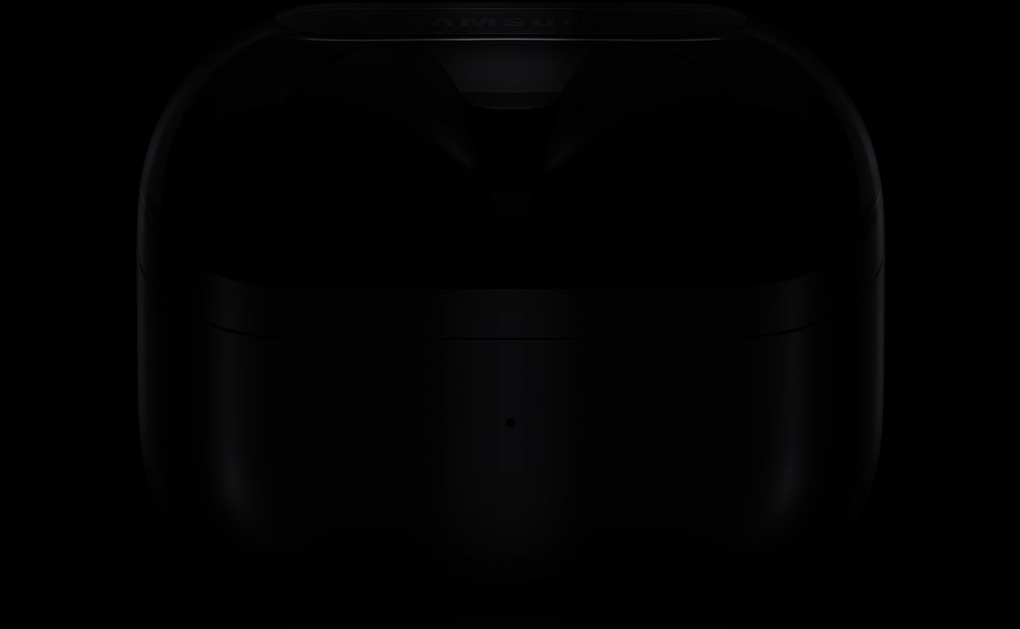 Deux &eacute;couteurs Galaxy Buds3 Pro Argent sont dans un &eacute;tui ferm&eacute; avec un voyant vert clignotant au centre.