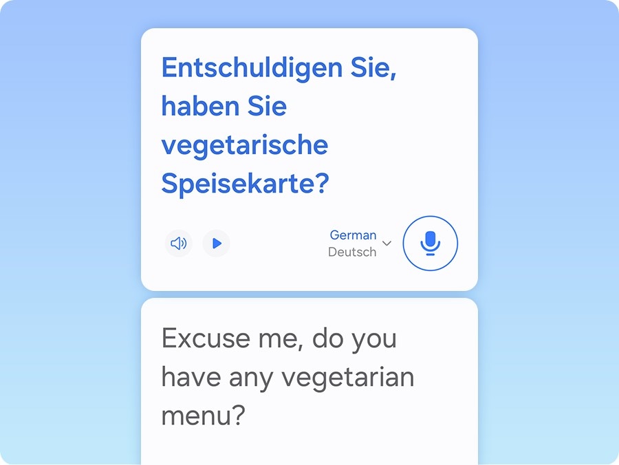 Dans l&rsquo;application Interpreter, une conversation en deux langues est transcrite et traduite en temps r&eacute;el.