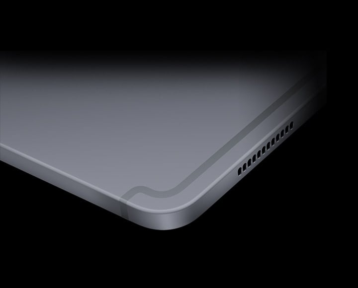Un gros plan du coin de la Galaxy Tab S10 souligne sa durabilit&eacute;, mettant en valeur le cadre Armor Aluminum renforc&eacute;.