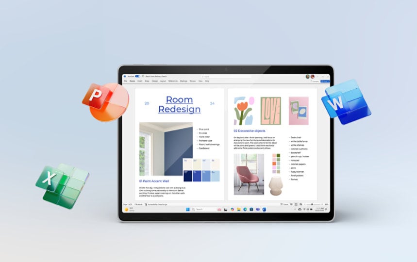 Un appareil ex&eacute;cute des applications PowerPoint, Word et Excel, disponibles dans un abonnement Microsoft&nbsp;365