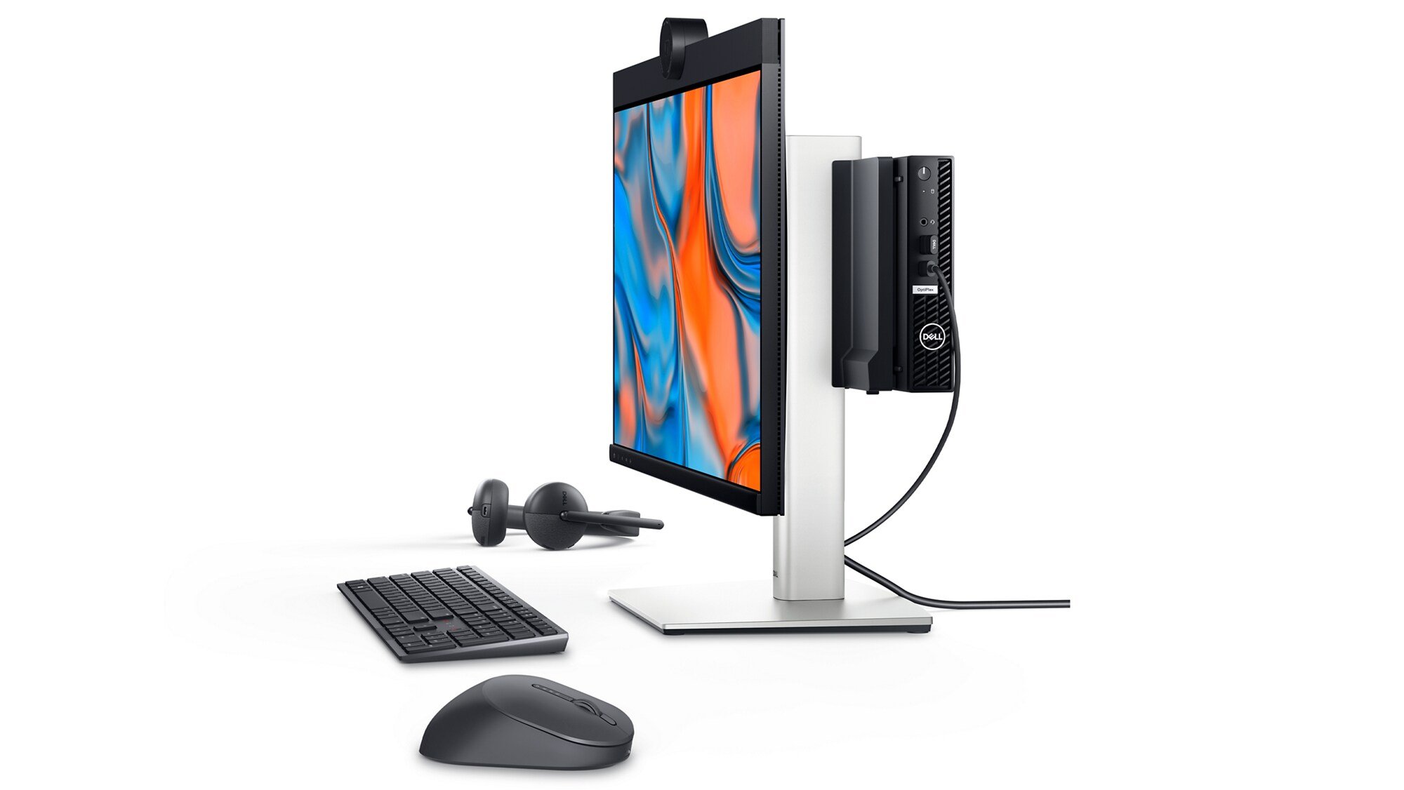 OptiPlex Micro relié à l’écran grâce à l’option de montage évolutive.