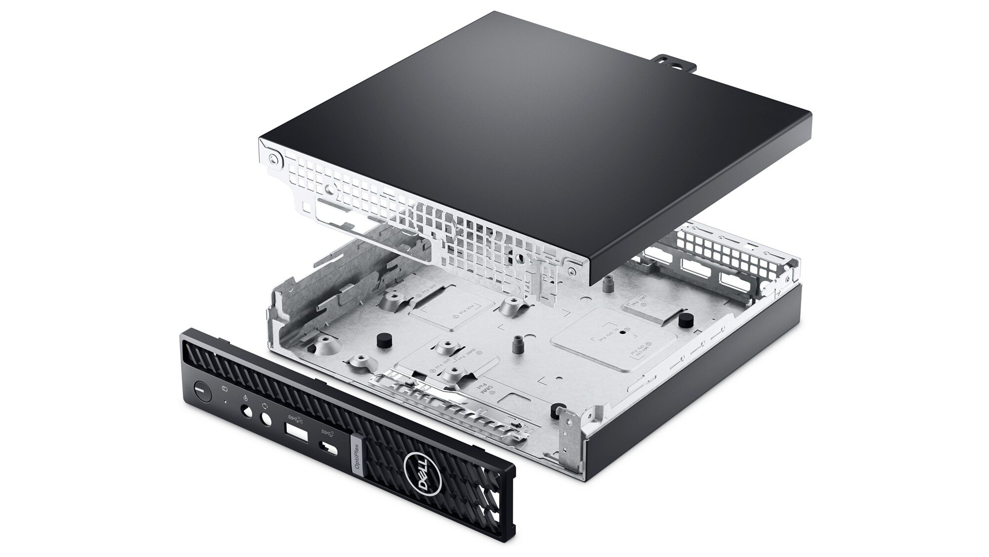 Image agrandie d’un OptiPlex au format micro montrant les composants internes du système.