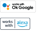 Logos &laquo;&nbsp;works with OK Google&nbsp;&raquo; et &laquo;&nbsp;works with Alexa&nbsp;&raquo;