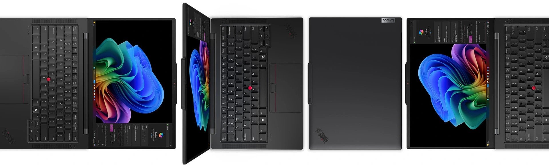 La barre de communications en haut de l'écran permet d'ouvrir et de fermer facilement l'ordinateur portable Lenovo ThinkPad T14s Gen 6 d'une main.