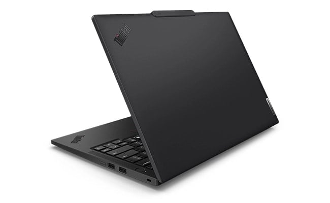 Grâce au capot supérieur en polymère de fibre de carbone recyclé, l’ordinateur portable Lenovo ThinkPad T14s Gen 6 offre un aspect élégant.