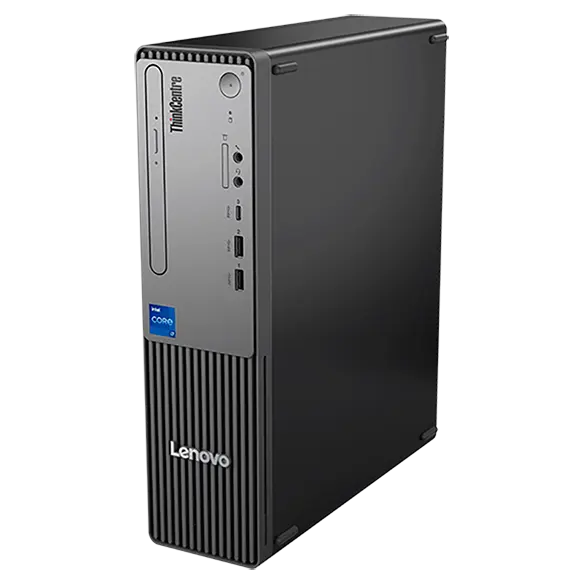 Lenovo ThinkCentre Neo 50s Gen 5 SFF con USB-C, USB-A, combo cuffie e microfono integrati e altre porte sul lato anteriore.