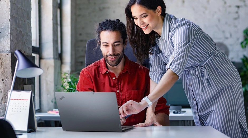Collaborating on the Lenovo ThinkPad X9 14 Aura Edition laptop is a breeze with the 14 inch display.