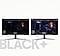 Two monitors are standing side by side. Black Equalizer feature is turned off on the monitor on the left side so it is hard to spot an enemy hiding in the shadow with a fire torch. On the monitor on the right side, black Equalizer feature is turned on so an enemy hiding in the shadow is now visible. A text below the monitor is written &ldquo;Black&rdquo;.