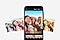 Galaxy A26 5G with My Filter feature onscreen. In the middle is three women smiling. Next to the device are the same smiling women in different filters to indicate various effects.