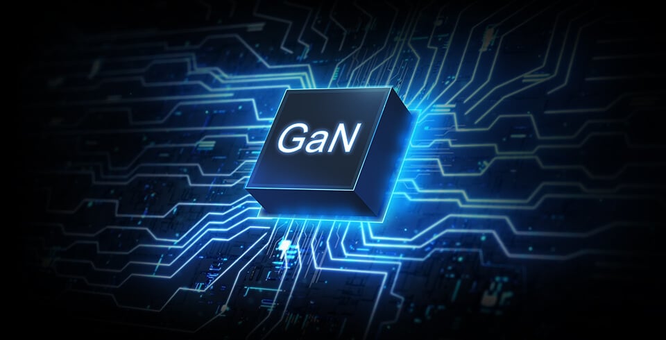 MOSFET GaN sur fond de PCB