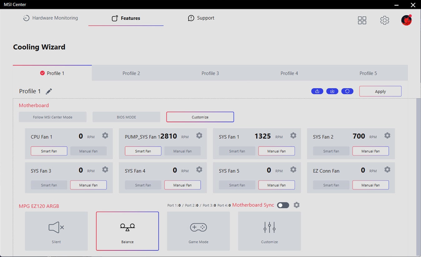 Cooling Wizard — gestion des ventilateurs