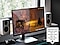 A monitor sits on a desk in a bright room, with a mouse, keyboard, and game controller on the desk. The monitor shows a scene from the game Black Desert, split in half. The right side of the monitor, labeled "OLED Glare Free" is more clear with less reflection than the left side, labeled, "Glossy Display."A badge in the bottom right corner shares glare-free specifications, reading "OLED Glare Free: Reflection Glare UGR <10. Discomfort Glare UGR<22. Disability Glare UGR <34. UL, VERIFIED, verify.UL.com, V647799"