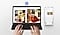 Une personne utilise la Galaxy Tab S10 FE+ avec le Book Cover Keyboard Slim. Son &eacute;cran est divis&eacute; en deux fen&ecirc;tres affichant plusieurs images de meubles trouv&eacute;es sur le web, dont une en cours de retouche. Un smartphone Galaxy affiche l'image &agrave; l'&eacute;cran tandis que des lettres sont saisies avec le clavier de la tablette. Le logo Bluetooth est affich&eacute;.