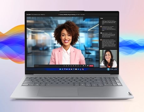 L’ordinateur portable Lenovo ThinkBook 16 Gen 8 (16 pouces Intel) facilite les conversations virtuelles fluides avec une connectivité audiovisuelle claire et nette.