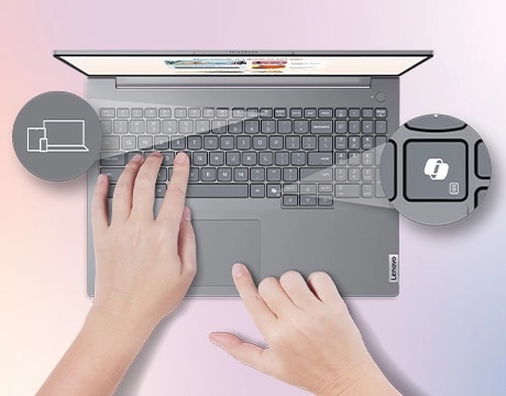 Vue plongeante de l’ordinateur portable Lenovo ThinkBook 16 Gen 8 (16 pouces Intel) mettant en valeur son clavier fluide et ses touches dédiées pour un accès instantané aux outils essentiels.