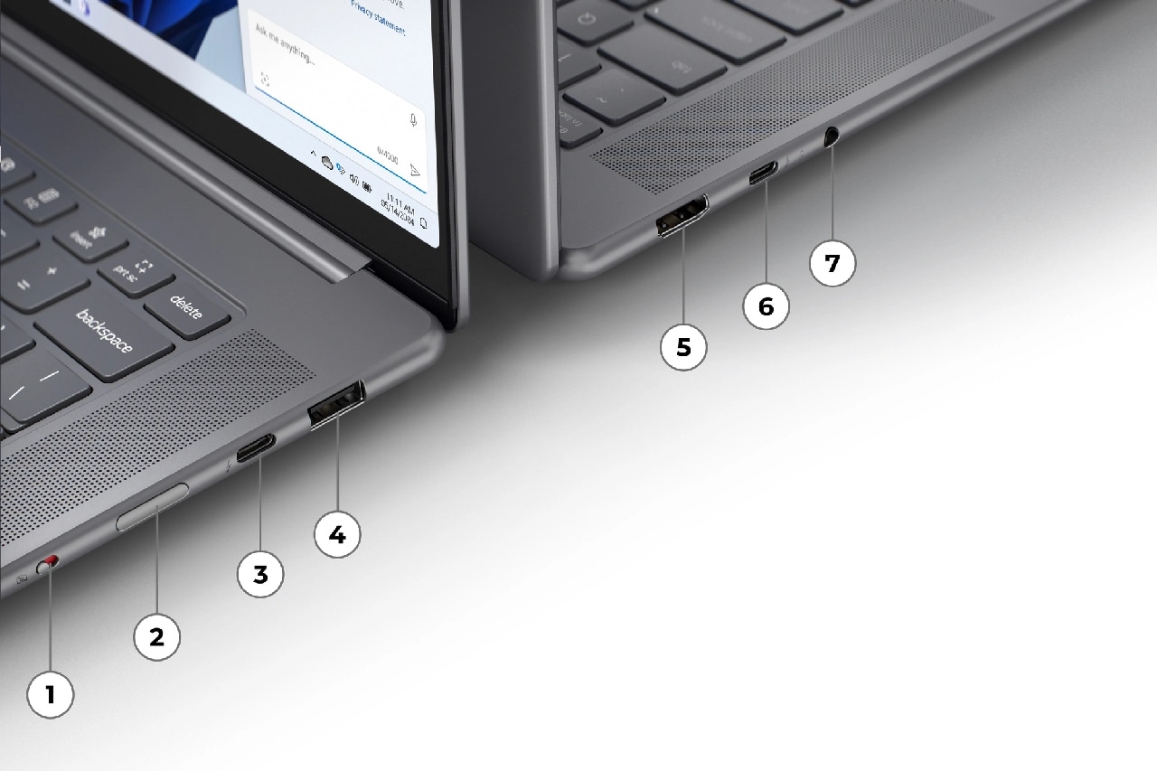 Ports gauche et droit sur le Yoga Slim 7i Gen 9 Aura Edition (15&Prime; Intel)