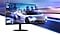 There is a racing car on a monitor which represents the 100Hz refresh rate.