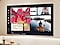 A TV screen displays the Samsung Art Store, which shows several different options for paintings.