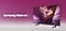 The words Samsung Vision AI is accompanied by the Samsung AI logo. A TV turns on to display an abstract pink landscape like mountains with a swirling pattern.