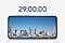 Galaxy A56 5G can be seen with a view of a river and tall buildings onscreen. The view changes as the sun sets and rises for 2 days with number and milliampere-hour above the smartphone. Number goes up to 29:00:00 to indicate long-lasting battery.
