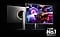 Odyssey OLED G8 front and back monitors. Screen shows a car racing towards a purple tunnel. No.1 OLED Monitor logo.
