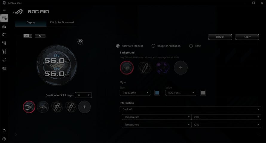 The UI screenshot of Armoury Crate