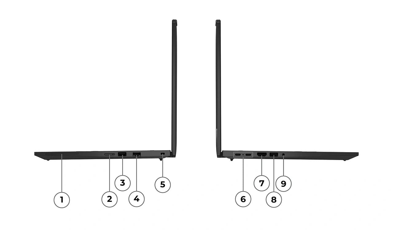 Avec 4&nbsp;ports USB, une prise HDMI, une prise audio, un port r&eacute;seau Ethernet, un lecteur de carte &agrave; puce et une carte nano SIM en option, l'ordinateur portable Lenovo ThinkPad T14 Gen&nbsp;6 offre une multitude de ports.