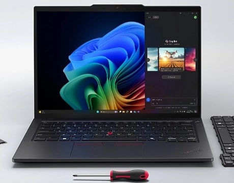 Prolongez la durée de vie de l'appareil grâce à des unités remplaçables par le client, notamment le capot inférieur, la batterie, le clavier, la mémoire et le disque SSD du portable Lenovo ThinkPad T14 Gen 6.