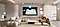 TV in living room shows SmartThings screen. SmartThings and Matter logos. Icons appear over the connected devices. Zoom in on TV shows SmartThings in different rooms. Focus on light&rsquo;s status. It goes from Off to On. Blind goes from Off to Opened. Zoom out to show TV displaying smart home info.