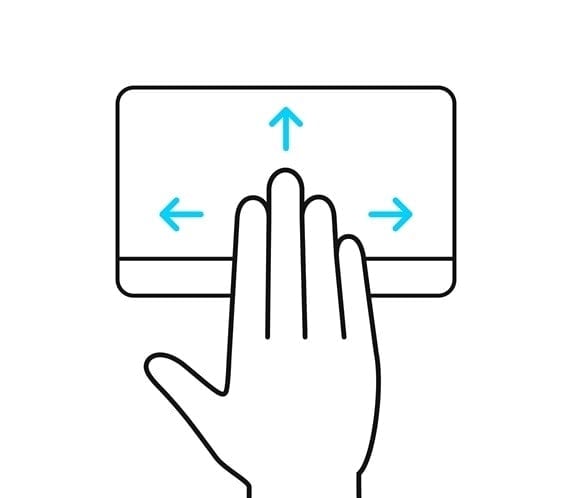 Quatre doigts sont repr&eacute;sent&eacute;s en train de glisser vers le haut, le bas, la gauche et la droite sur le pav&eacute; tactile ErgoSense.