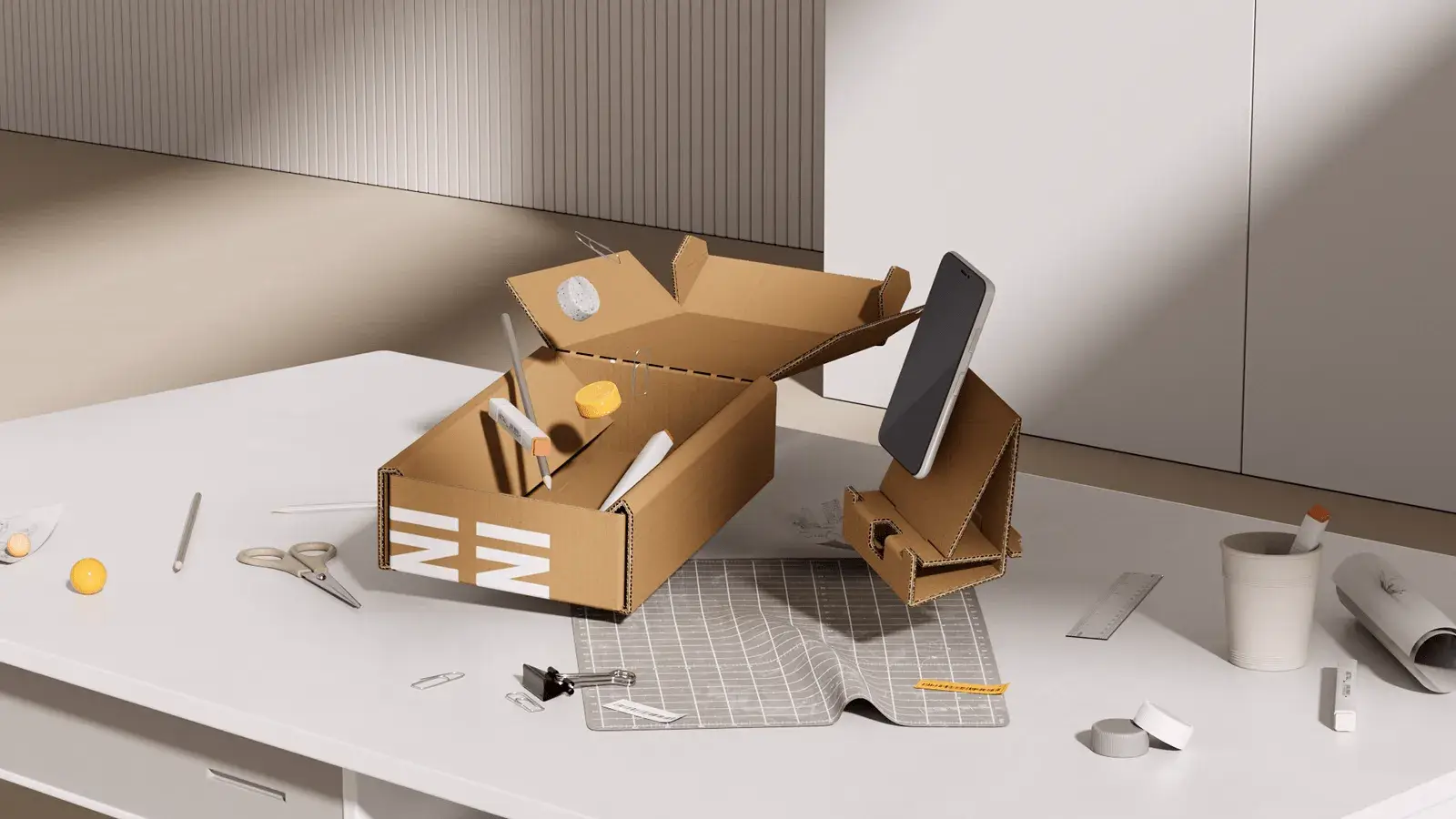 La boîte en carton peut être un carton et un support de téléphone